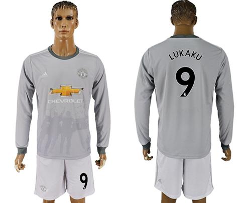 Manchester United #9 Lukaku Sec Away Long Sleeves Soccer Club Jersey - Click Image to Close
